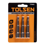 TOLSEN (TT77842) Набор головок для шуруповерта шестигранных 1/4", 7 мм, 65 мм, магнитных, 3 предмета