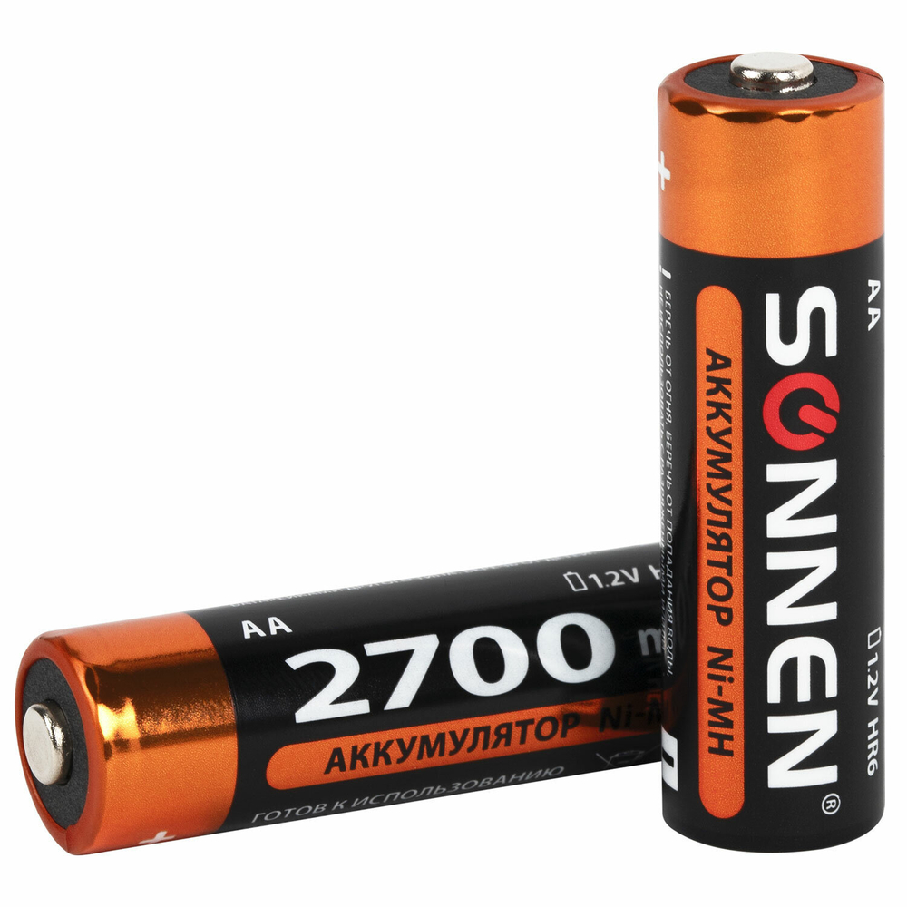 Батарейки аккумуляторные Ni-Mh пальчиковые комплект 6 шт. АА (HR6) 2700 mAh SONNEN
