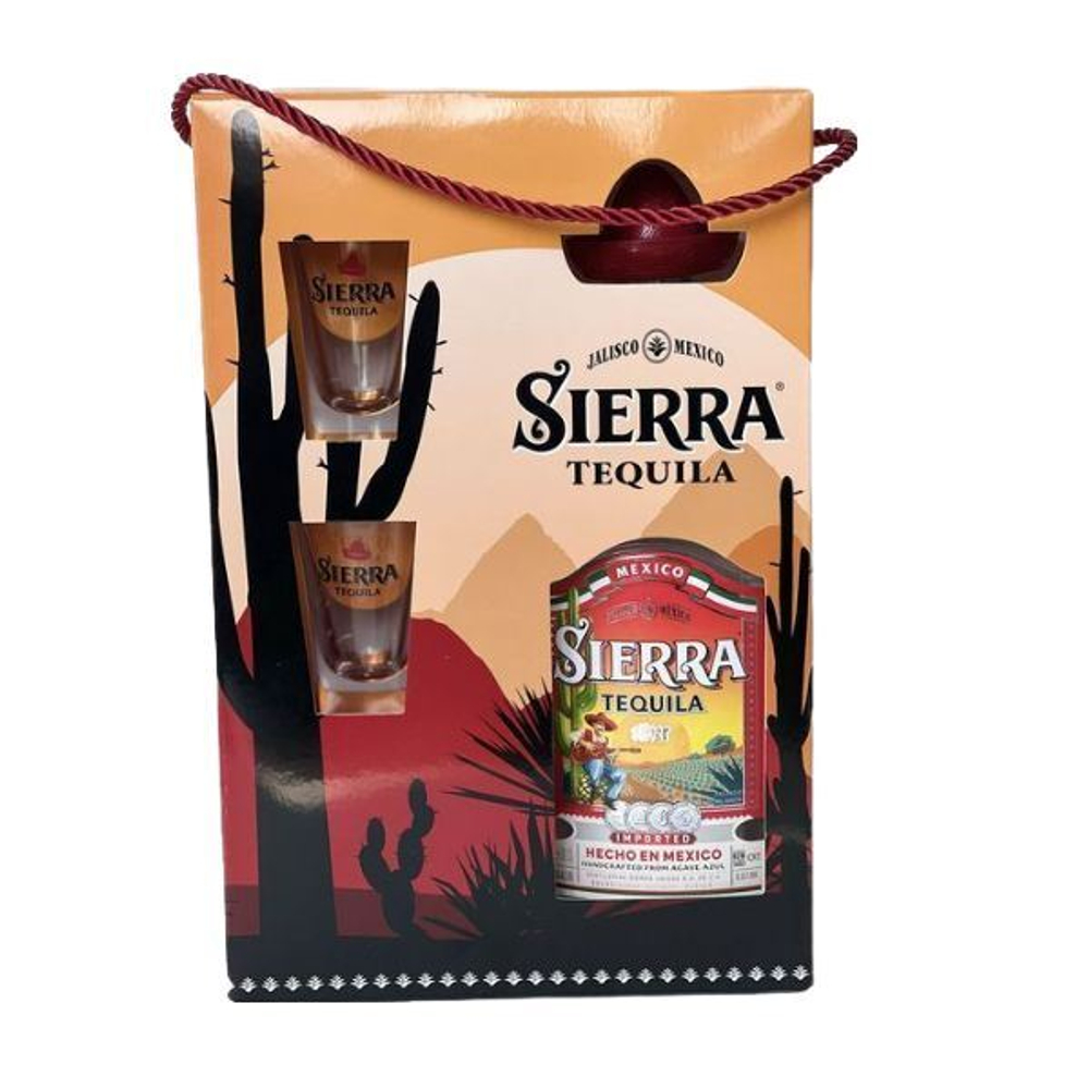 Текила Sierra Silver в подарочной упаковке с 2 шотами 0.7 л.