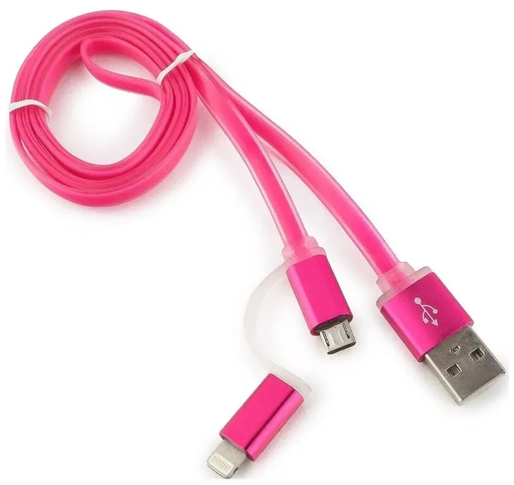 USB cable (2 in 1) micro USB+адаптер lighting 1m pink (usams)