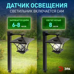 Светильник уличный ЭРА SL-PL155-PST а солнечной батарее пластик черный 155 см