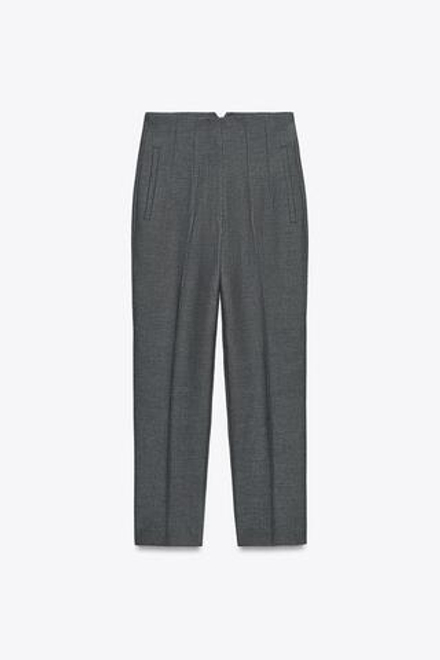 ZARA БРЮКИ С ВЫСОКОЙ ПОСАДКОЙ, СЕРЫЙ МЕЛАНЖ