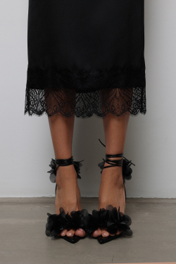 Юбка миди с кружевом черная