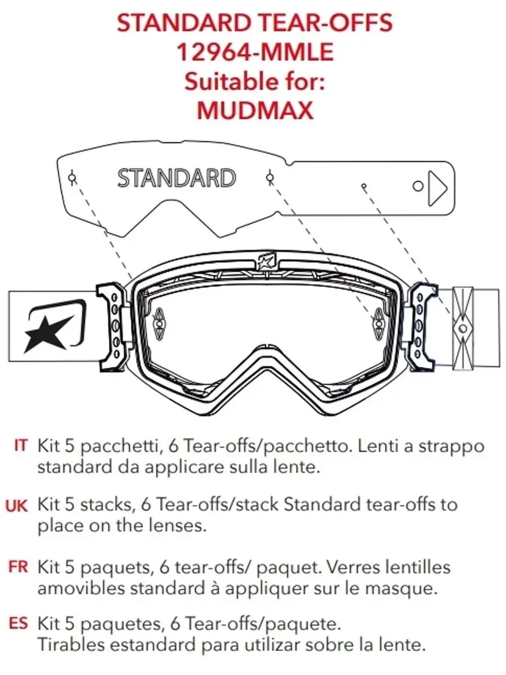 Комплект отрывных плёнок Standart для очков Ariete Mudmax