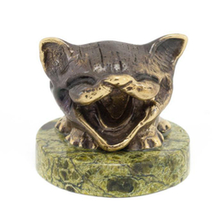 Настольная фигурка из бронзы "Кот улыбка" камень змеевик G 116189
