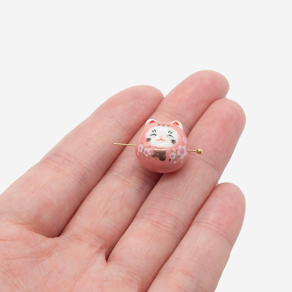 Бусина "Манэки-Нэко", 14,5мм, розовая, глазурированный фарфор