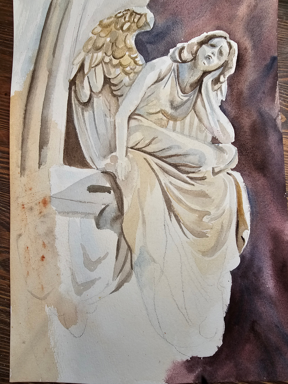 Картина авторская акварельная в паспарту 30х40 см на стену для интерьера "Ангел ночи"