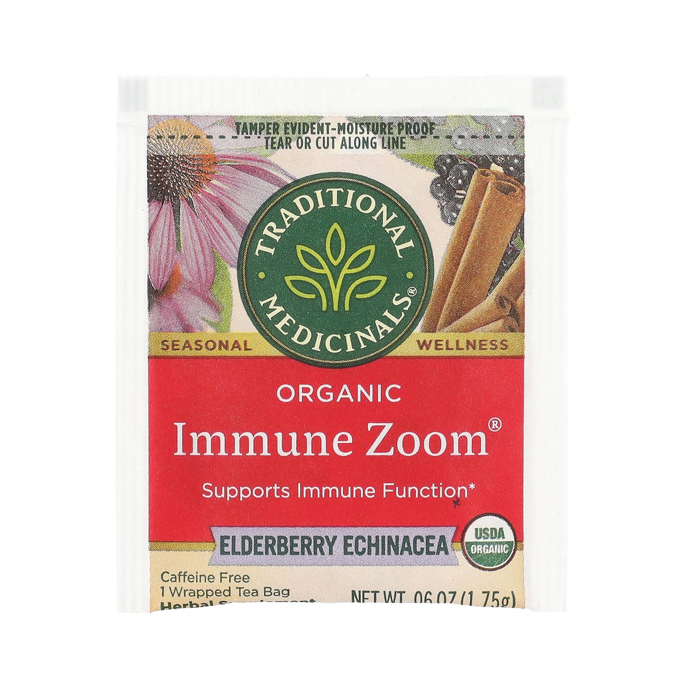 Traditional Medicinals, Organic Immune Boost®, бузина и эхинацея, без кофеина, 16 чайных пакетиков, 28 г (0,99 унции)