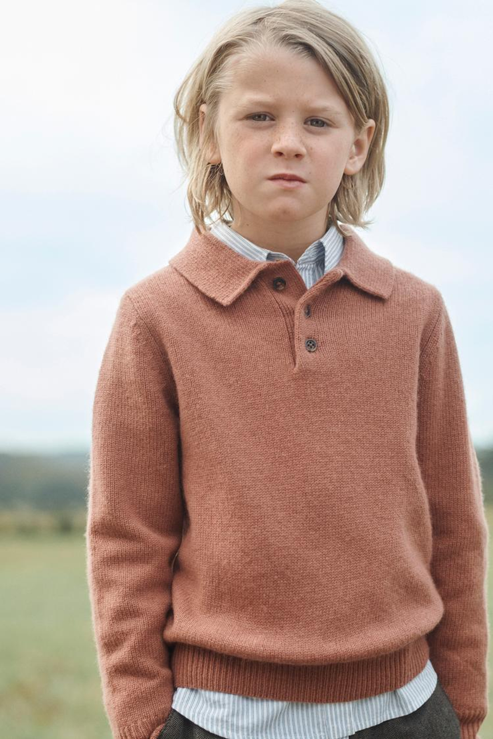 ZARA ВЯЗАНЫЙ СВИТЕР-ПОЛО, ЧЕРЕПИЧНЫЙ