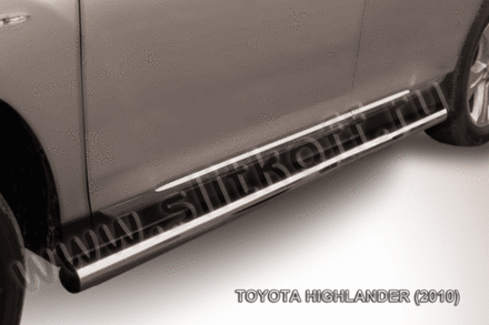Пороги из нержавейки Toyota Highlander (2010-2013) d76 труба (черный цвет)