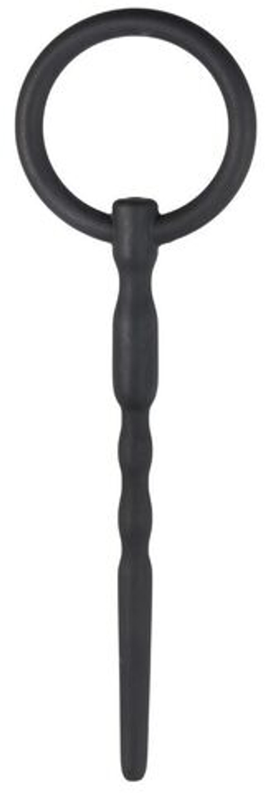 Черный уретральный плаг Silicone Penis Plug With Pull Ring - 13,5 см. (Цвет: черный)