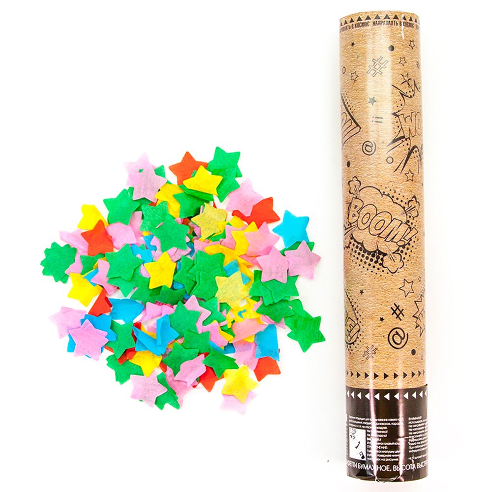 Пневмохлопушка (12/30 см), Комикс, Праздничный взрыв, Звезды тишью, Ассорти, 1 шт.