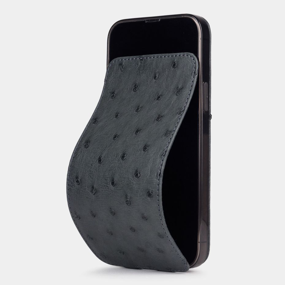 Чехол для iPhone 13 Pro Max из кожи страуса, серого цвета