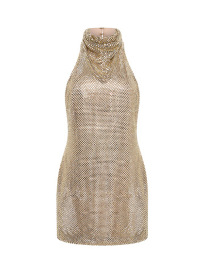 Золотое мини-платье из кристаллов