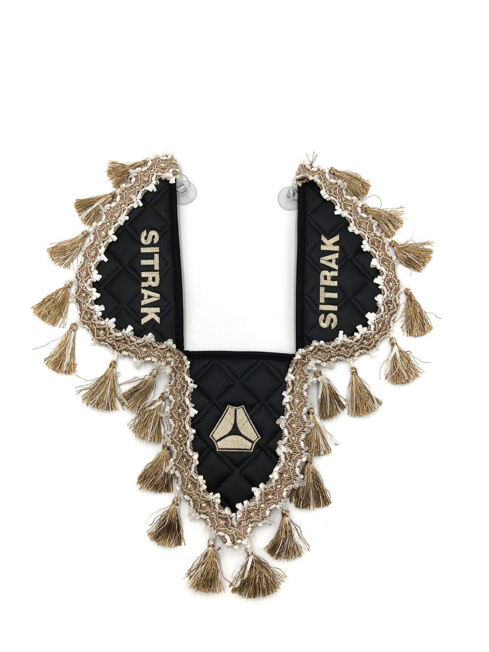 Вымпел тройной SITRAK (экокожа, черный с бежевыми кисточками)