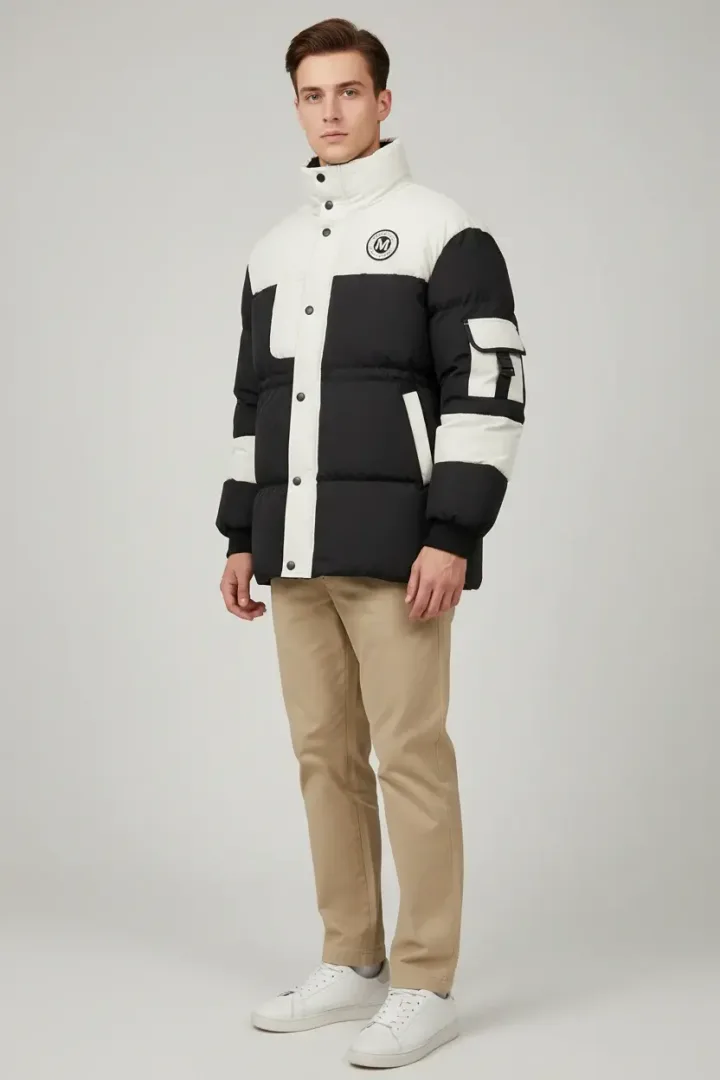Мужской двуцветный пуховик «BANDW»