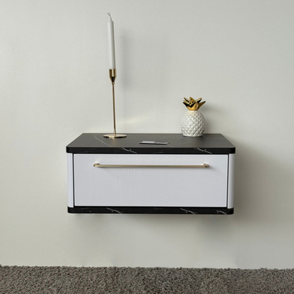 Тумба прикроватная подвесная ROYAL 5200 эко (Мрамор Неро-р.золото)