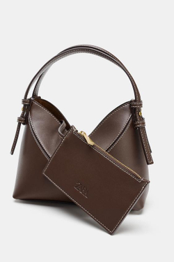 ZARA МИНИ-СУМКА-МЕШОК С ДЕКОРАТИВНОЙ СТРОЧКОЙ, ШОКОЛАДНЫЙ