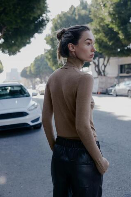 ZARA БАЗОВЫЙ ТРИКОТАЖНЫЙ ДЖЕМПЕР С ВЫСОКИМ ВОРОТНИКОМ, СЕРО-КОРИЧНЕВЫЙ МЕЛАНЖ