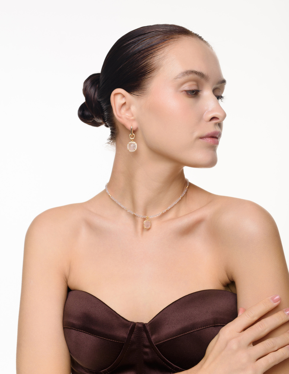 Серьги "Royal" из розового кварца Gold