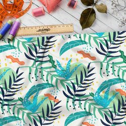 Ткань поплин водоросли и головастики на бежевом фоне