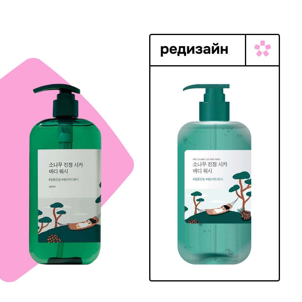 Успокаивающий гель для душа с экстрактами сосны и центеллы Round Lab Pine Calming Cica Body Wash 400 мл