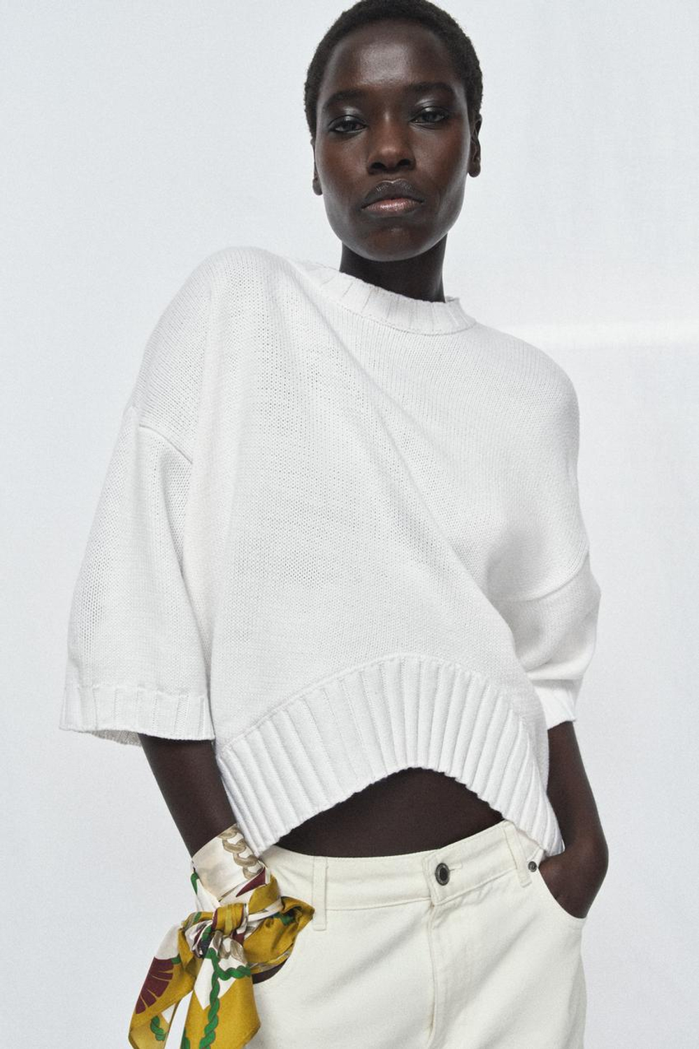 ZARA ПЛАТОК ИЗ 100% ШЕЛКА С ПРИНТОМ, ЭКРЮ