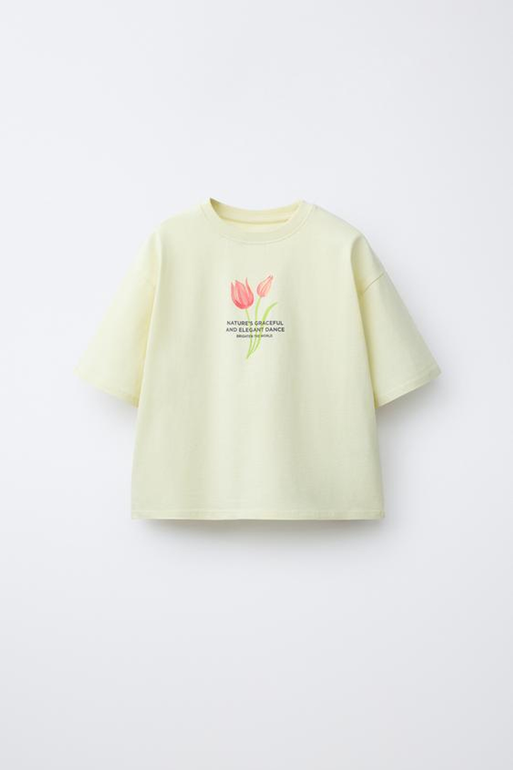 ZARA ФУТБОЛКА С ЦВЕТОЧНЫМ ПРИНТОМ, ЛАЙМОВЫЙ