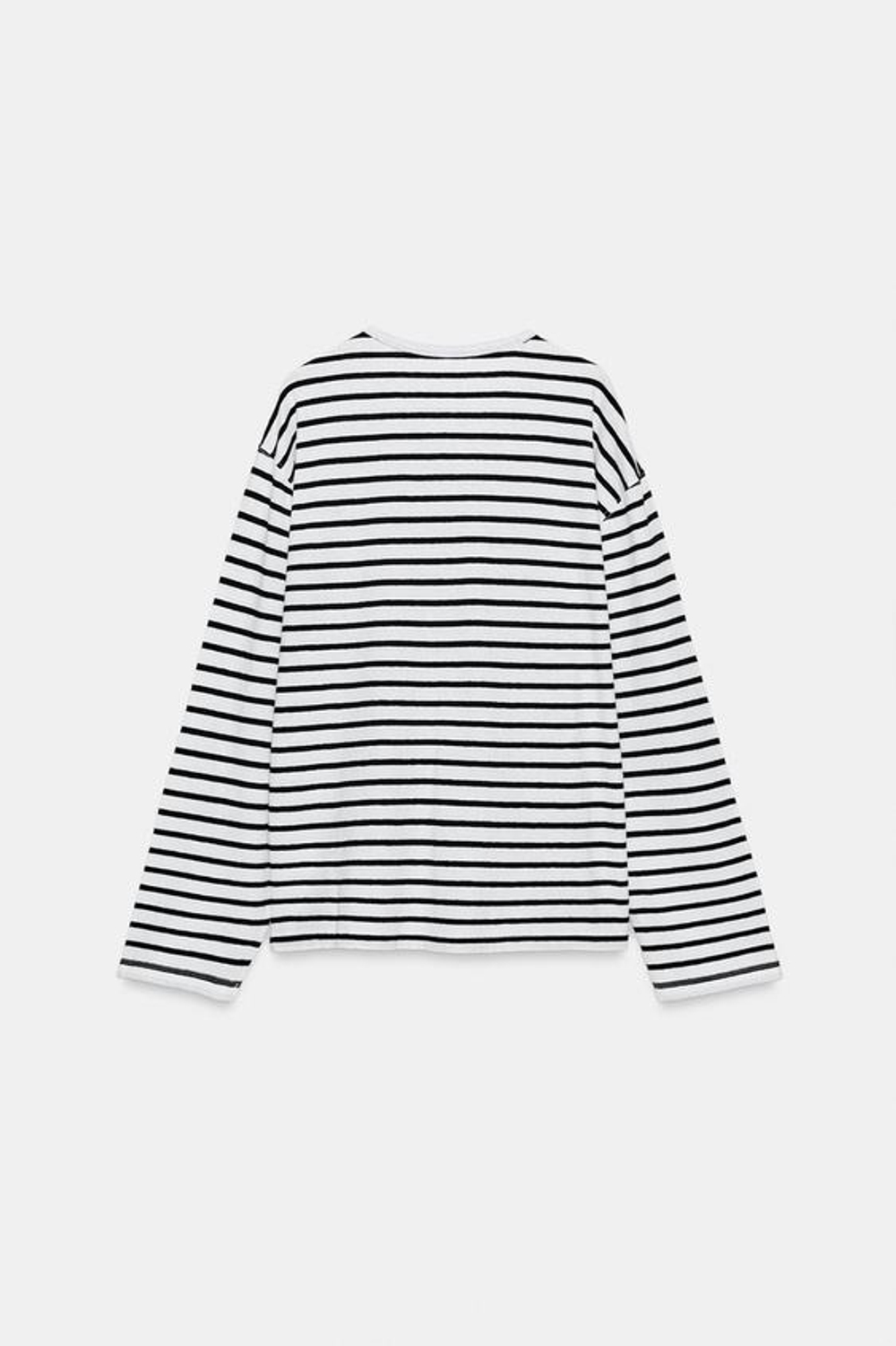 ZARA ФУТБОЛКА ИЗ ХЛОПКА И ЛЬНА В ПОЛОСКУ, ЧЕРНЫЙ/БЕЛЫЙ