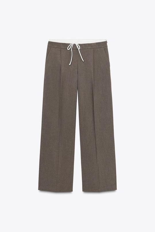 ZARA БРЮКИ-БОКСЕРЫ С КОНТРАСТНОЙ ДЕТАЛЬЮ, СЕРО-КОРИЧНЕВЫЙ