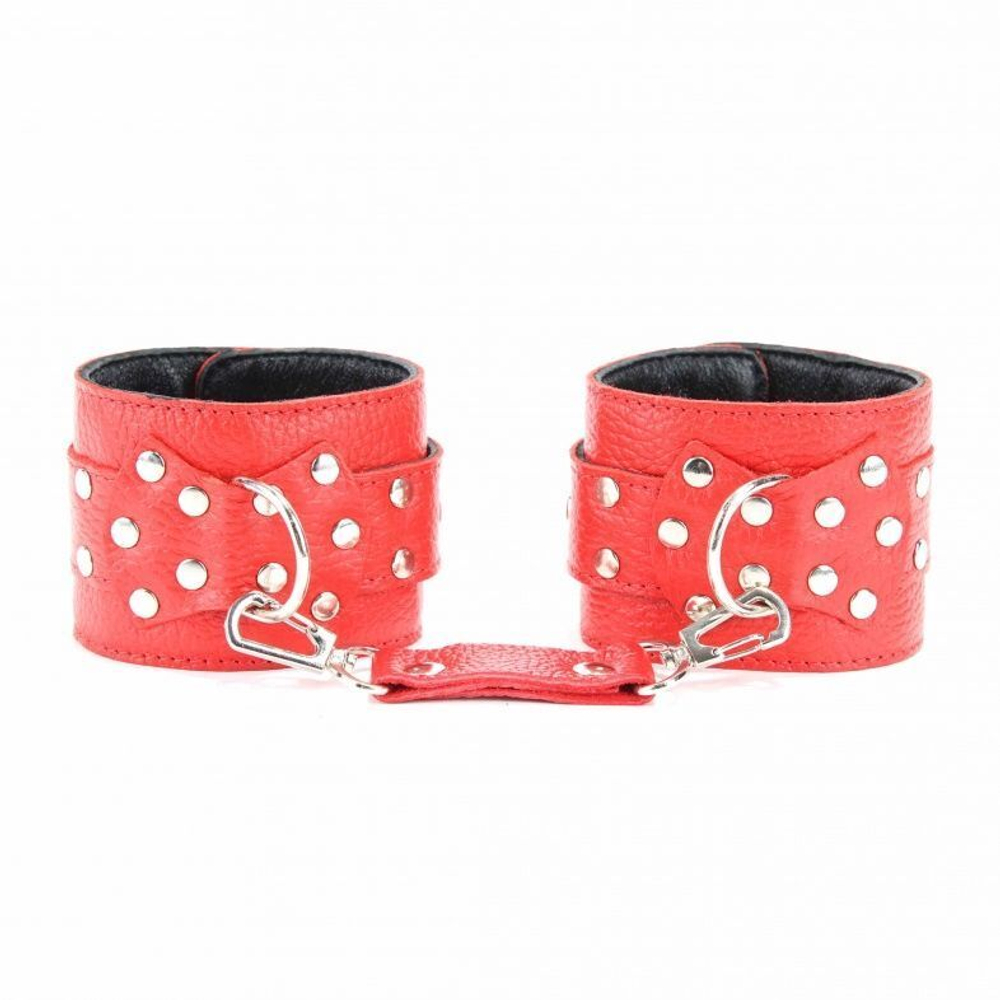 Красные кожаные наручники (Цвет: красный)