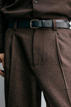 ZARA БРЮКИ С ЗАЩИПАМИ И ПУГОВИЦАМИ, КОРИЧНЕВЫЙ