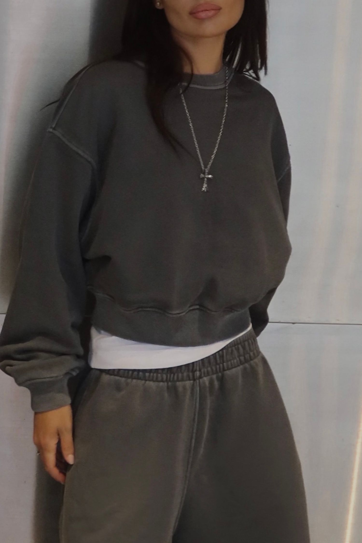 укороченный свитшот с эффектом варки, графит