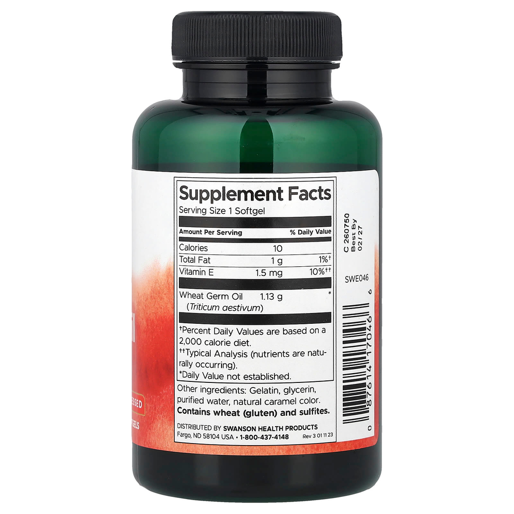 Swanson, масло из зародышей пшеницы, холодный отжим, 1130 мг, 60 капсул