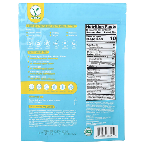 Venture Pal, Hydration Boost, смесь для приготовления электролитического напитка, со вкусом ананаса, 16 пакетиков по 9 г (0,32 унции)