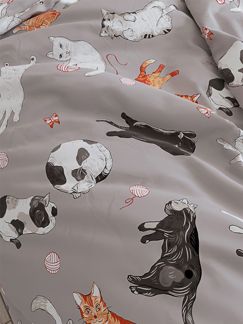 Постельное белье Сказка "Kitties" 1,5-сп Наволочка 50х70 см 1 шт Простынь на резинке 90х200 см Пододеяльник 145х215 см, перкаль