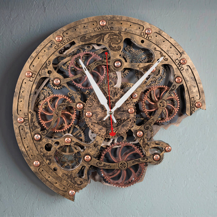 Настенные часы ручной работы Automaton Bite 1682 Старое Золото с шестерёнками — стильный декор для дома офиса студии