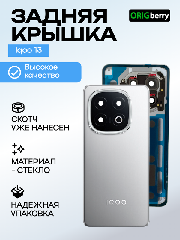 Задняя крышка для  Iqoo 13 серая (Gray) со стеклом камеры