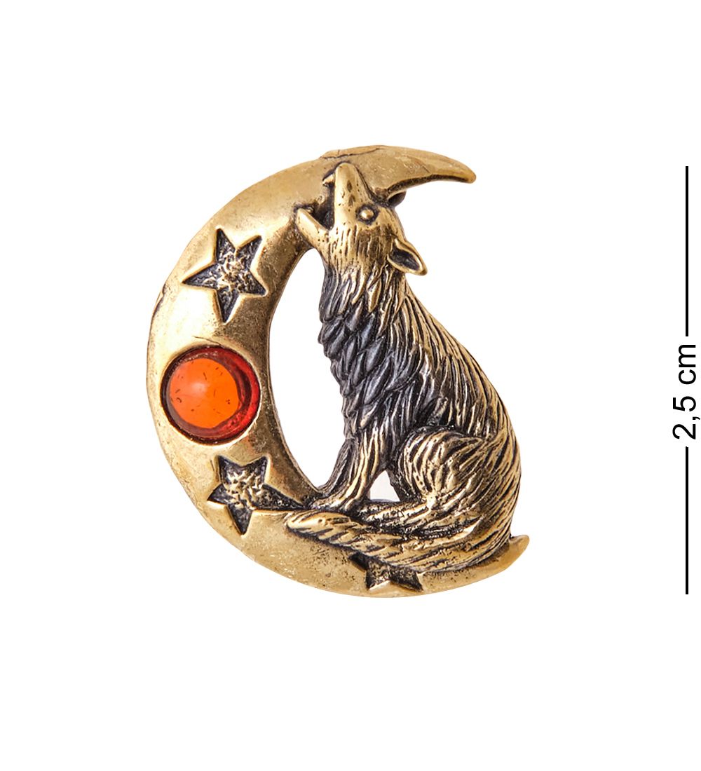 AM-3480 Брошь «Лунный волк» (латунь, янтарь)