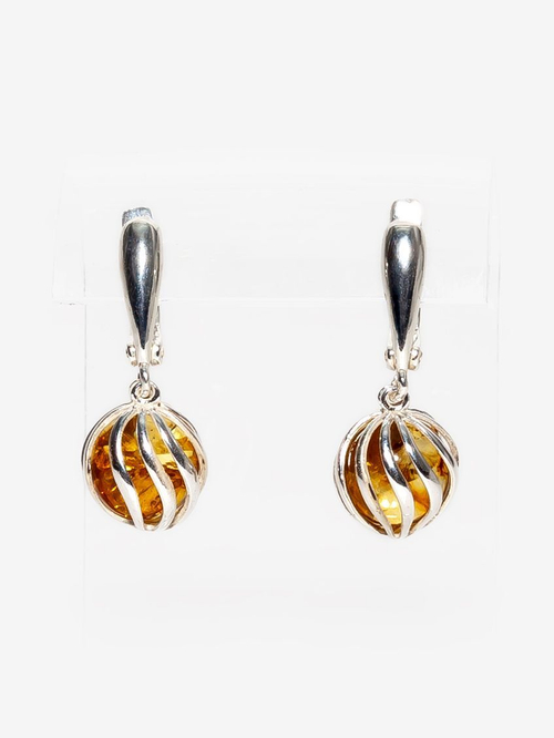 Серьги с цельным янтарем, диаметр 1 см