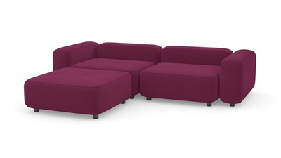 Диван с оттоманкой Баббл Vivaldi 35 273*221*62 см, Бордовый Велюр Нераскладной Фиеста