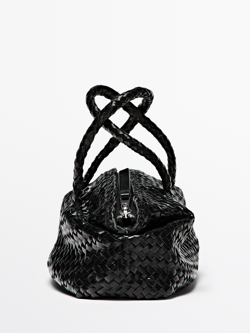 Massimo Dutti Маленькая плетеная сумка из кожи наппа, черный