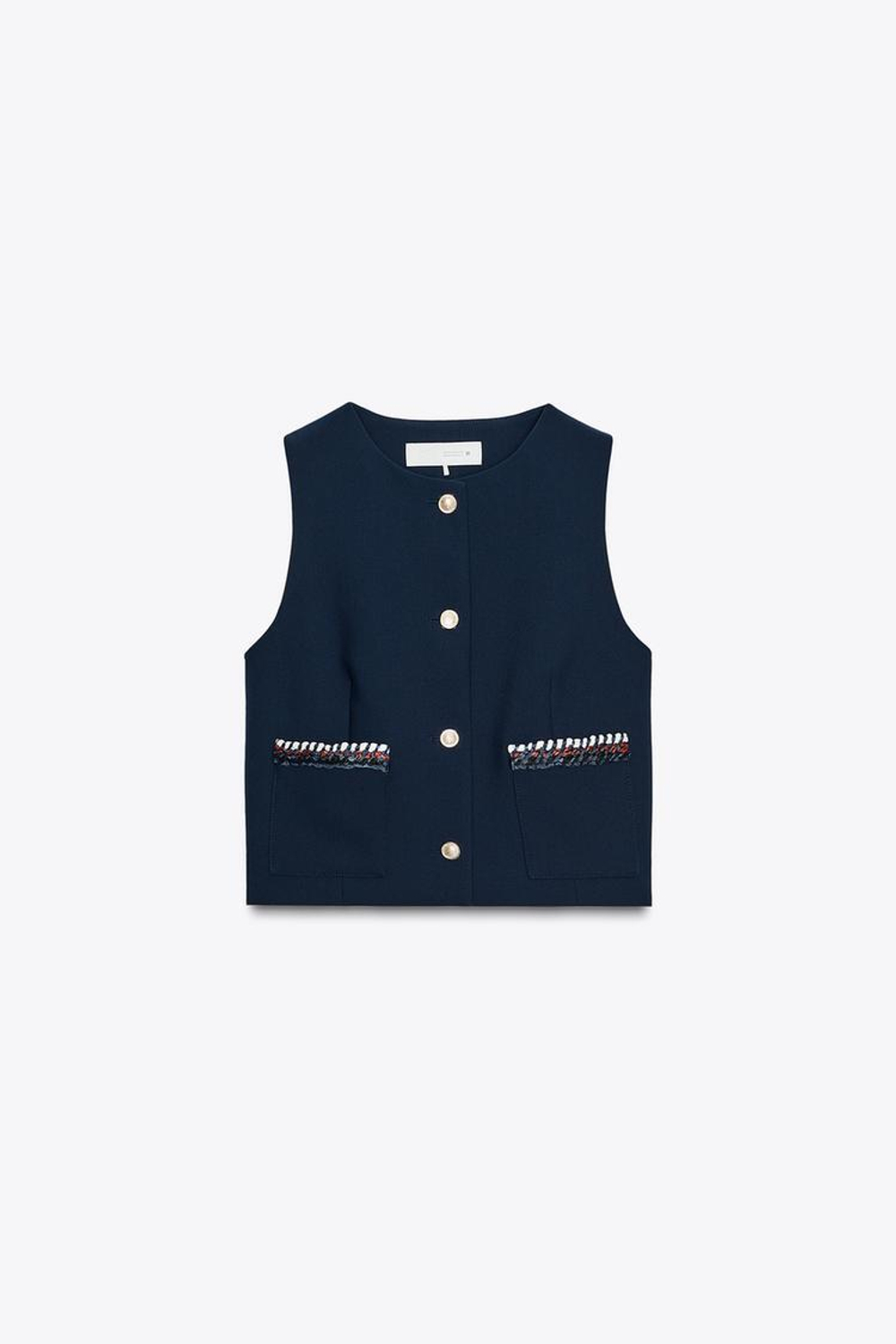 ZARA ЖИЛЕТ С ОТДЕЛКОЙ, МОРСКОЙ СИНИЙ