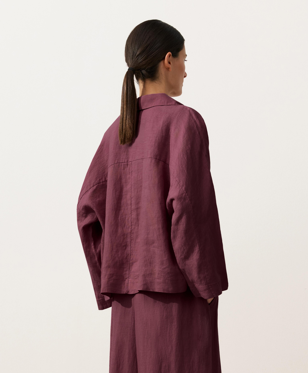 Oysho Рубашка-поло оверсайз с длинными рукавами из 100%-го льна, бордо