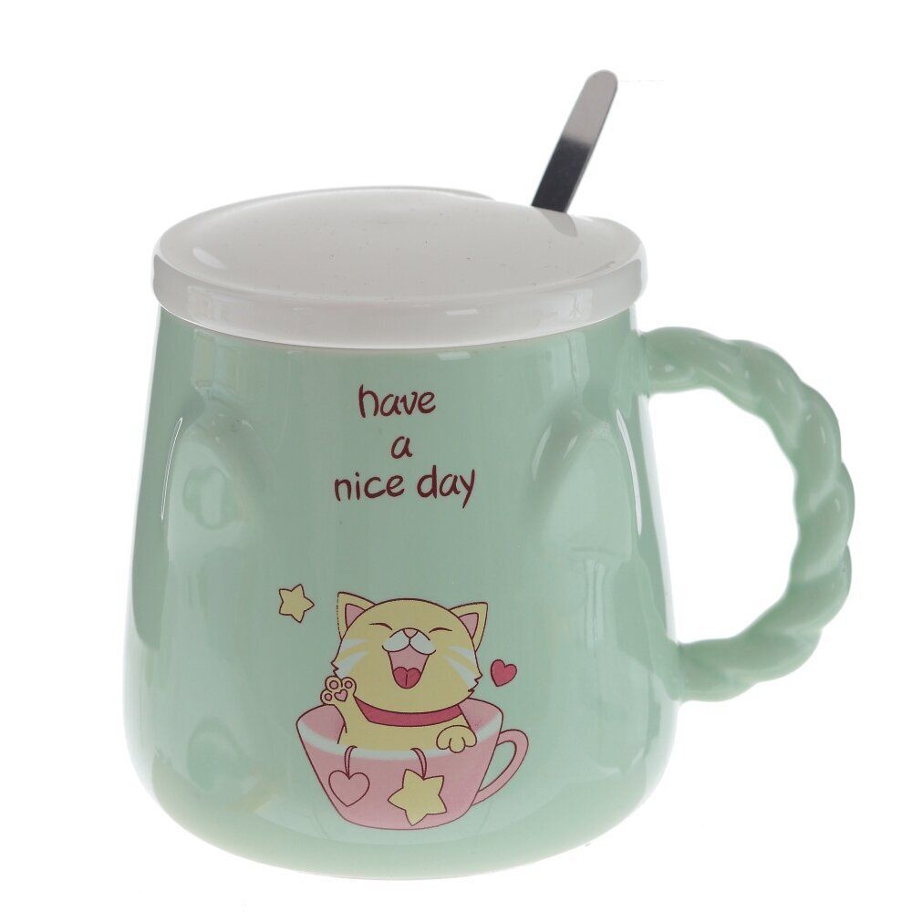 GAEM Кружка с крышкой и ложкой, 400 мл, L12 W9 H10 см, 4в.