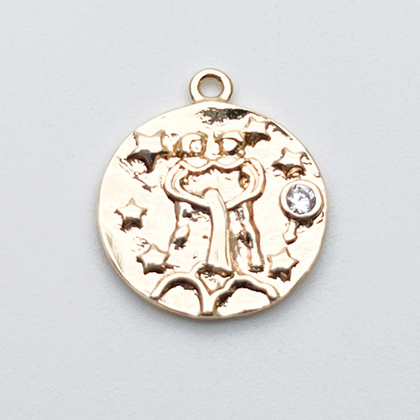 Подвеска Знак Зодиака Близнецы, цвет золото, фианит, размер 16*14 мм, цена за 1 шт
