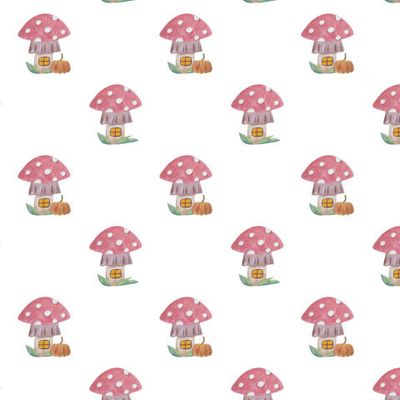 Домики-грибы на белом фоне