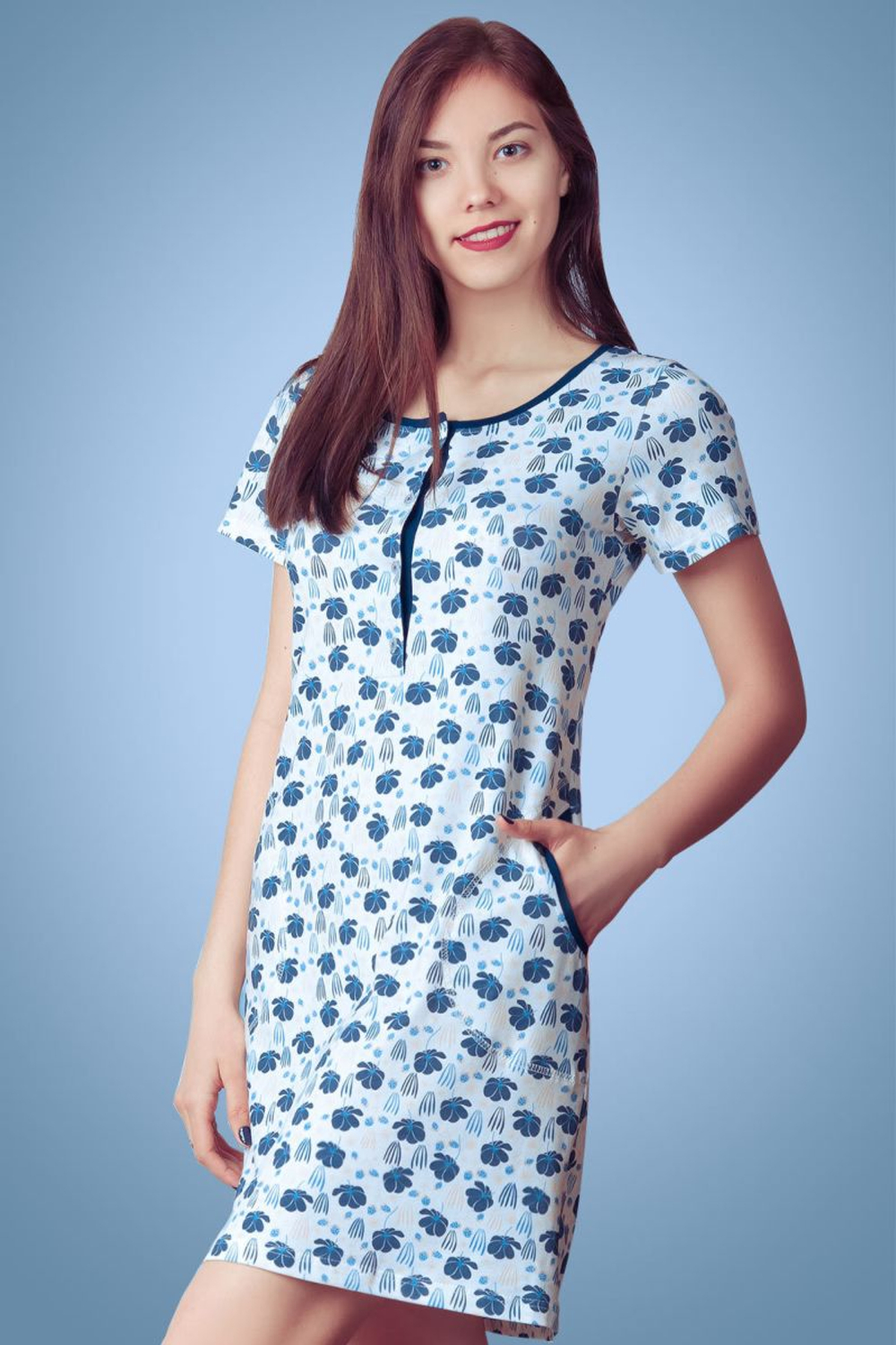 Сорочка Blackberry на пуговках (Размер: XXXL) (Цвет: белый с синим)