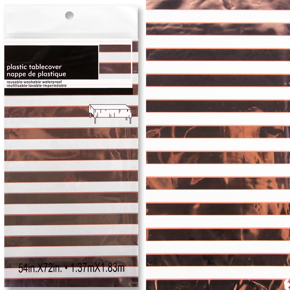 Скатерть металлизированная с полосками цвета розовое золото, 137*183 см