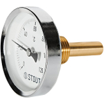 Термометр биметаллический аксиальный STOUT - 1/2" (D63 мм, шкала 0-120°C, с гильзой 50 мм)
